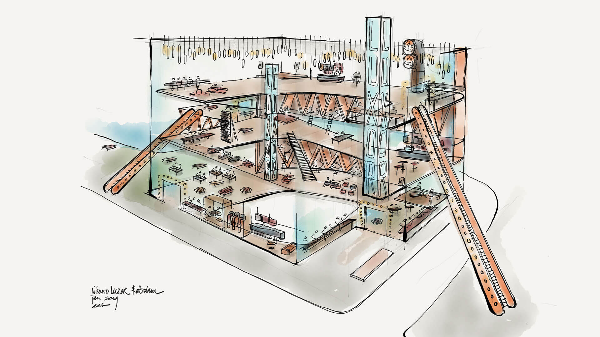 Drawing sketch of Luxor Theater Rotterdam.