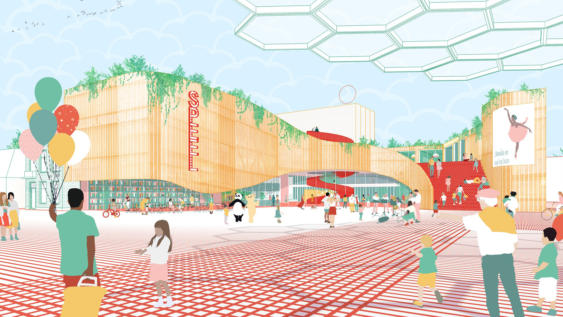 Play area for parents with their children are displayed in this drawing for Hoogeveen.