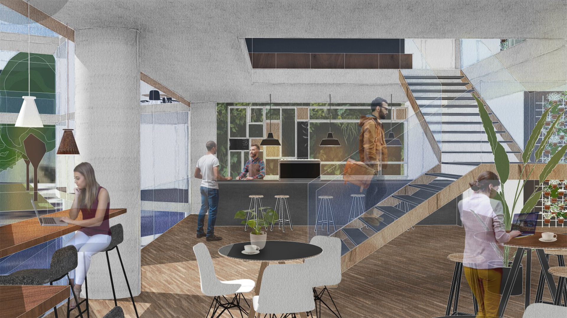 Green and brown colors shape this space into a vibrant inviting area.